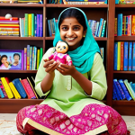 **

"A young Indian girl, fully clothed in a modest and colorful salwar kameez, happily playing with a 똘똘이 doll in a bright and cheerful family-friendly living room. The background includes bookshelves filled with colorful 똘똘이 storybooks. Safe for work, appropriate content, perfect anatomy, natural proportions, professional illustration, high quality, well-formed hands, proper finger count."

**